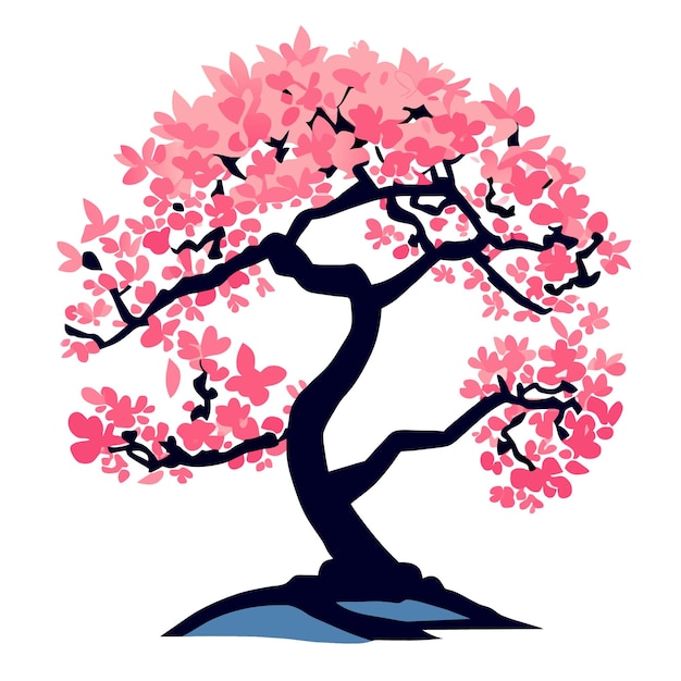 Vector vectorized cherry blossom tree illustration in crisp flat style