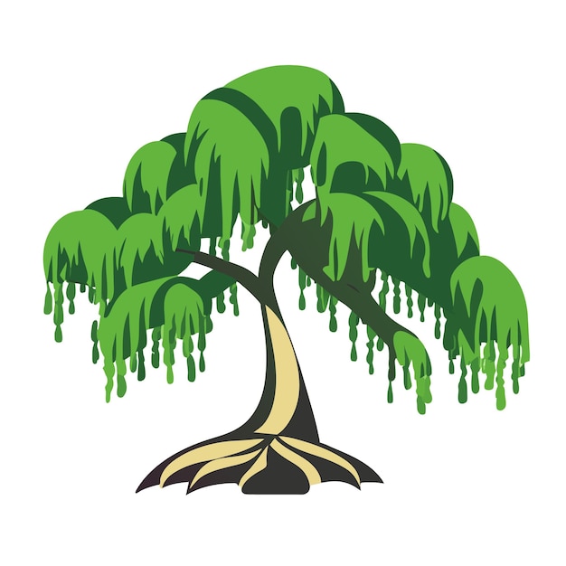 Vector vectorized flat art of an isolated willow tree