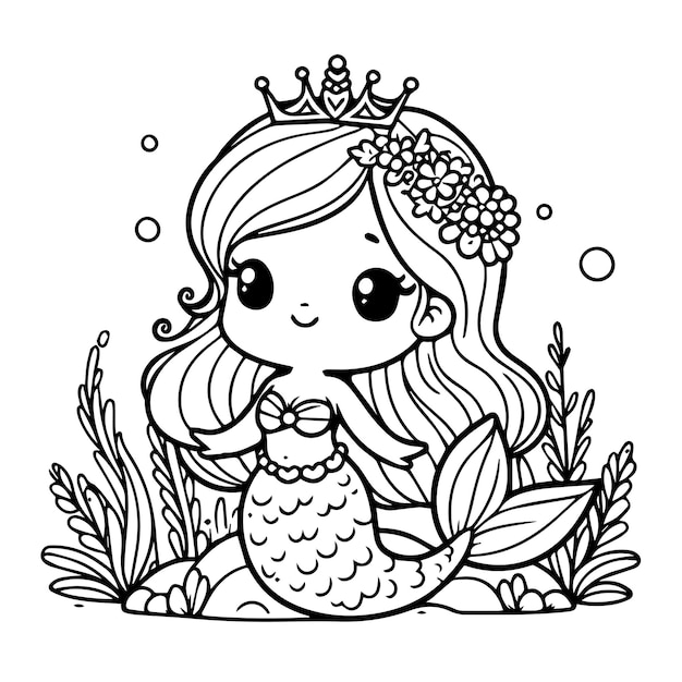 Vector vectorized hand drawn outline illustration of a mermaid