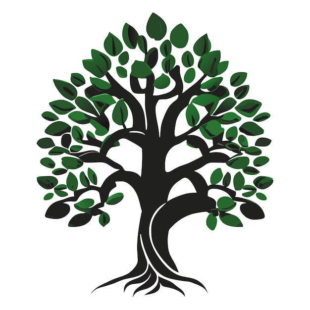 Vectorized Oak Tree on a Clean White Background