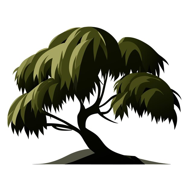 Vectorized Willow Tree on a Clean White Background in Flat Style