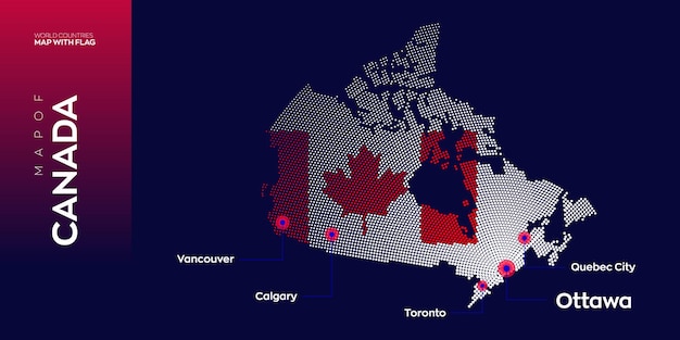 Vectorkaart van canada met hoofdstad en grote steden