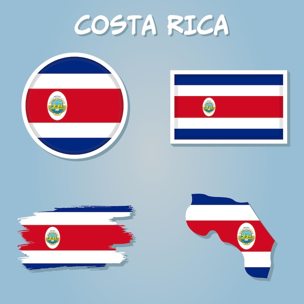 Vectorkaart van Costa Rica met het wapenschild van de regio's en de locatie op de wereldkaart