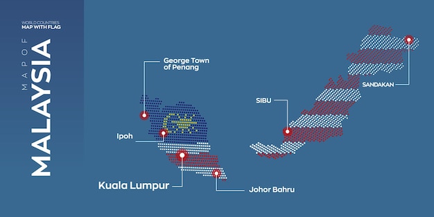 Vectorkaart van maleisië met hoofdstad en grote steden