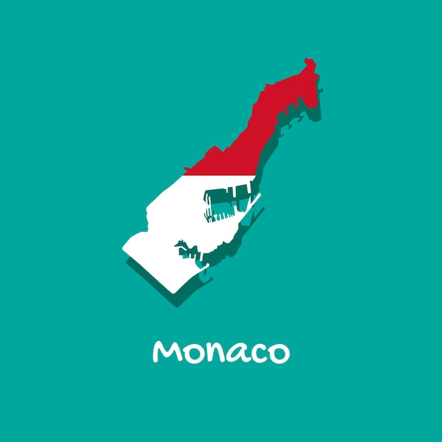 Vectorkaart van Monaco geschilderd in de kleuren van de vlag De landsgrenzen met schaduw Geïsoleerd