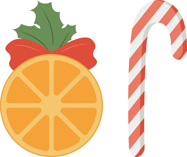 Vectorkerstillustratie met droge sinaasappel en kerstsnoepjes