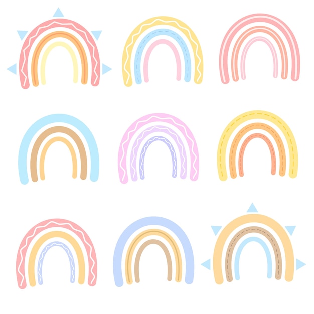 Vectorkleur icoon set met verschillende regenbogen in pastelkleuren