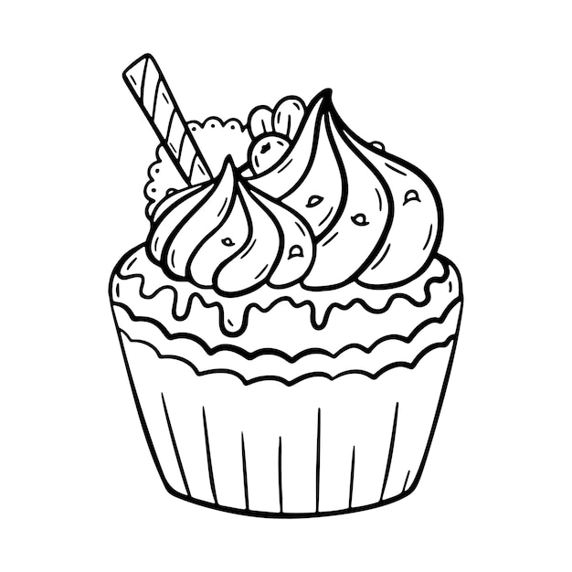 Vector vectorkrabbel cupcake met roomhand getrokken ontwerp zoet nieuw jaardessert met koekjes en bessen i