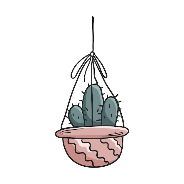 Vectorkrabbelillustratie van huisplantcactus in een pot