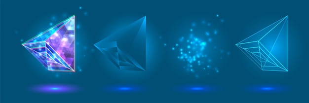 Vectorkristalkracht en energie van de elementen blauwe violette neongloed