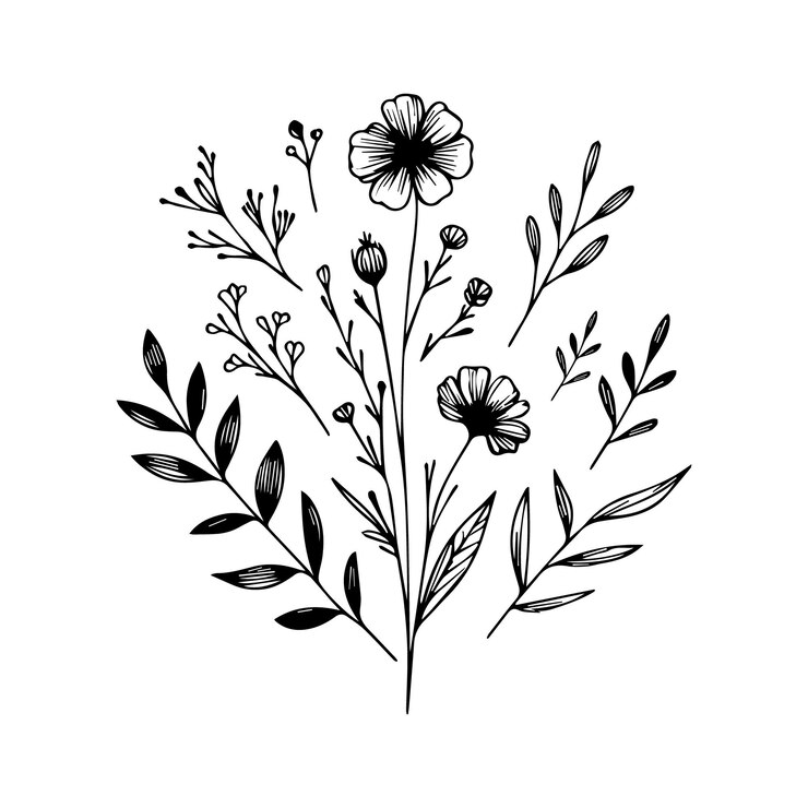 Vector vectorkunst van bladeren en bloemen van planten