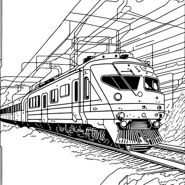 Vectorlijnkunst Trein in beweging Treinlijntekening Clip Art