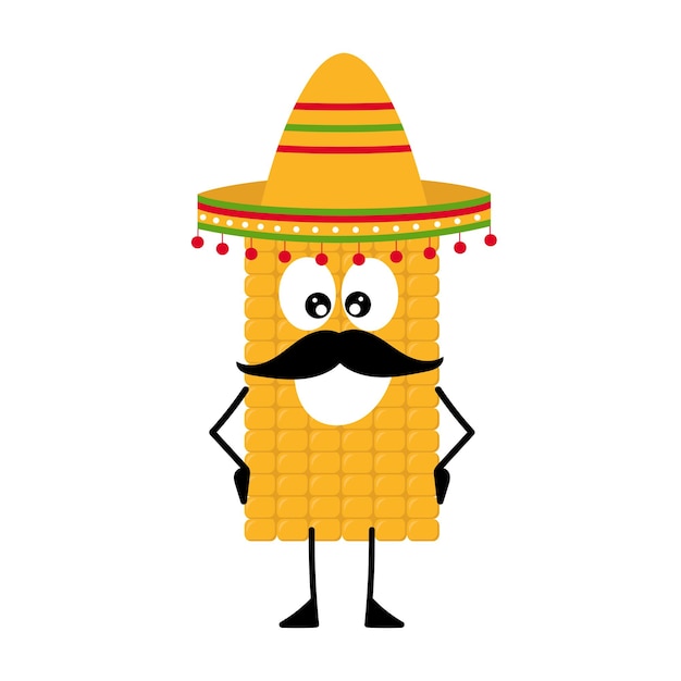 Vectormascottebeeldverhaal en illustratie van een snorgraan die sombrero draagt