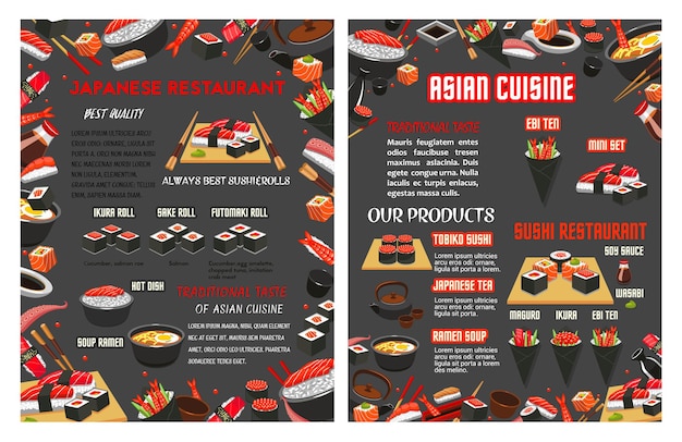 Vector vectormenu voor japans de barrestaurant van het sushivoedsel