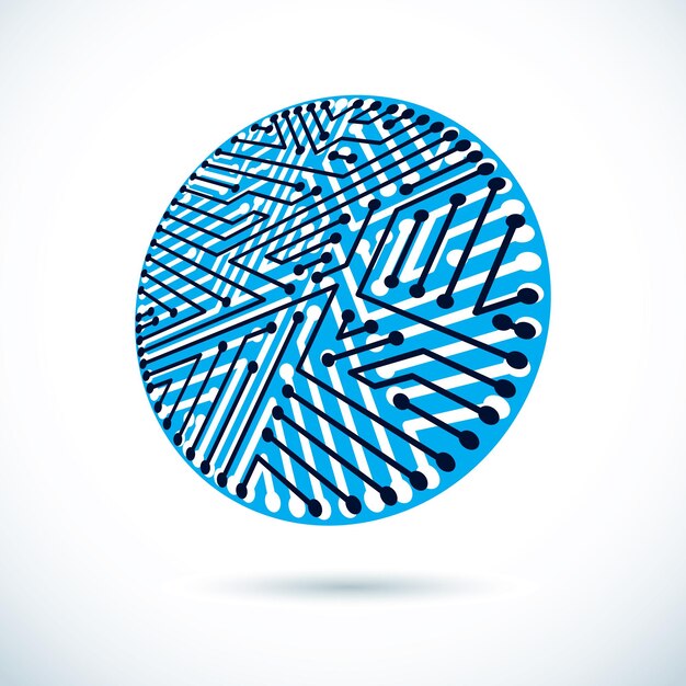 Vectormicrochipontwerp, cpu. Informatiecommunicatietechnologie-element, printplaat in ronde vorm.