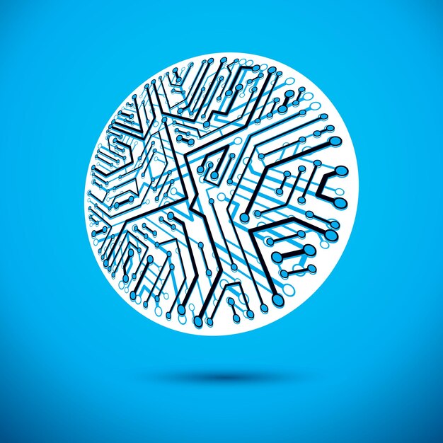 Vectormicrochipontwerp, cpu. Informatiecommunicatietechnologie-element, printplaat in ronde vorm.