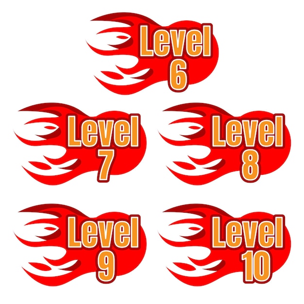 vectorniveau heet pittig vurig niveau 6 tot 10