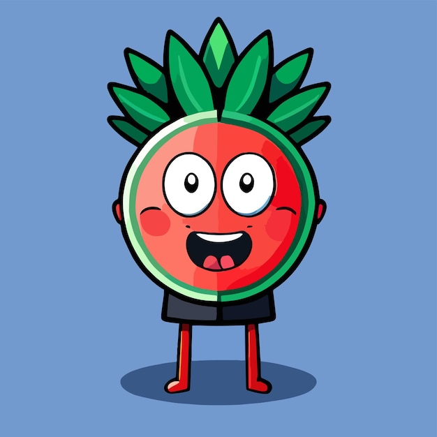 Vectorontwerp in vlakke stijl een schattige mascotte voor een watermeloenfruit met een gelukkige uitdrukking