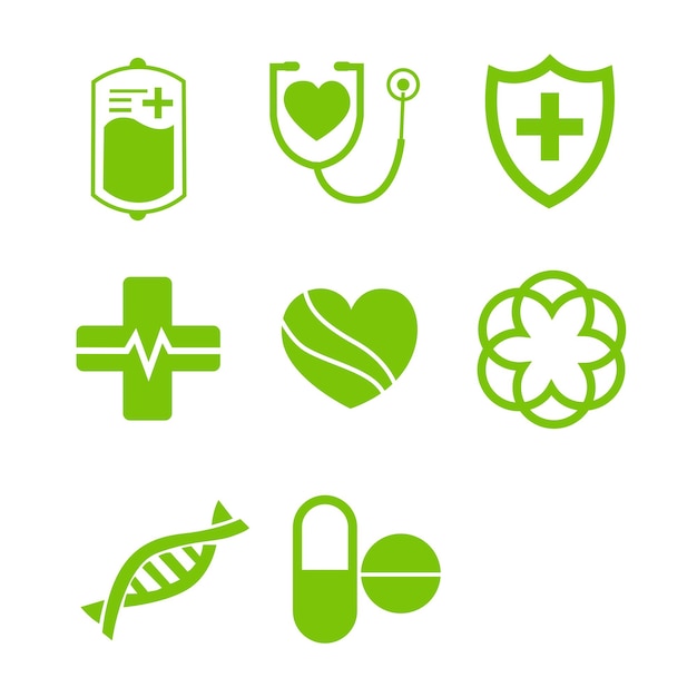 Vectorontwerpreeks pictogrammen of symbolen van geneeskunde en gezondheidsvormen