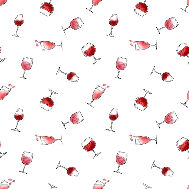 Vectorpatroon met glazen rode en witte wijn op een witte achtergrond Alcohol