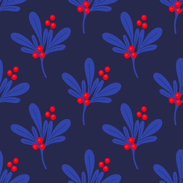 Vectorpatroon met kersthulsttakjes laat bloemen kerstboomtakjes in een doodle-stijl