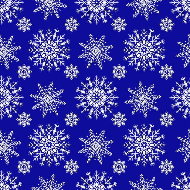 Vectorpatroon met sneeuwvlokken op een blauwe achtergrond. Naadloze patroon voor Nieuwjaar en Kerstmis.