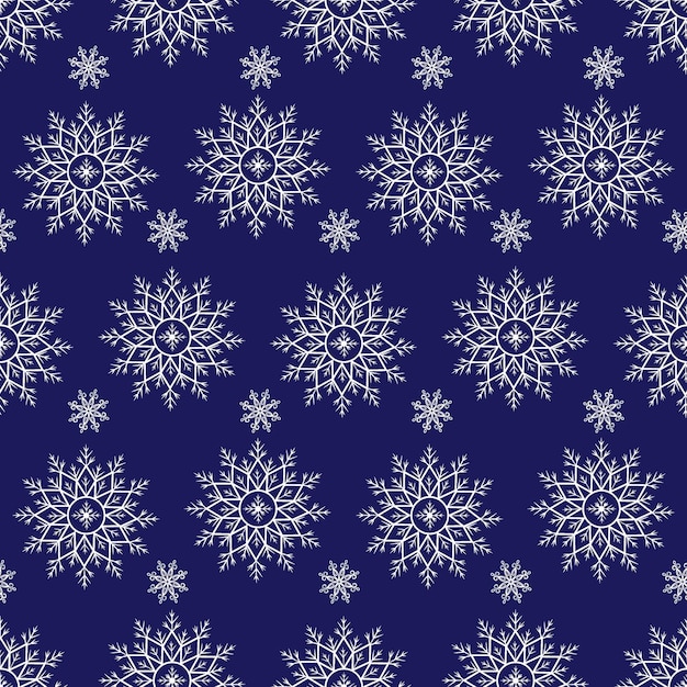 Vectorpatroon met sneeuwvlokken op een blauwe achtergrond. Naadloze patroon voor Nieuwjaar en Kerstmis.