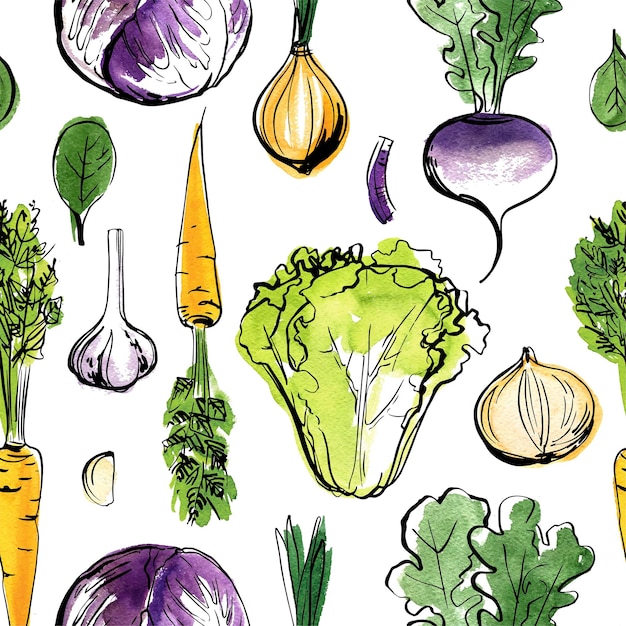 Vectorpatroonschets van groenten Kleurenschets van voedsel