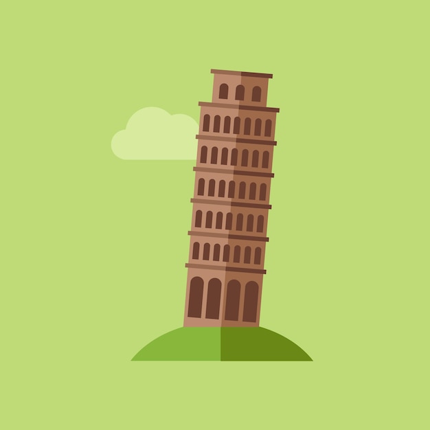 Vector vectorpictogram van de toren van pisa in plat ontwerp