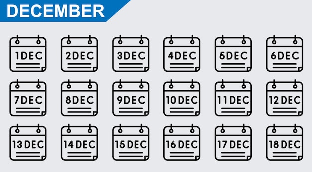 Vector vectorpictogrammen van december op witte achtergrond