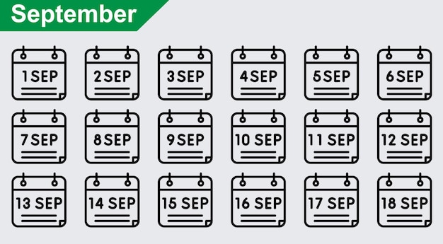 Vectorpictogrammen van september op witte achtergrond