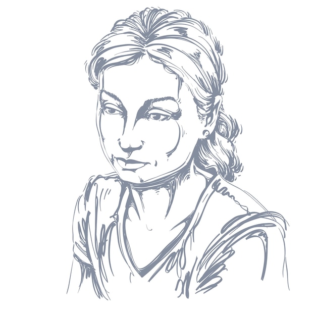 Vectorportret van droevige aantrekkelijke vrouw, illustratie van knap bedroefd wijfje. Persoon emotionele gezichtsuitdrukking.