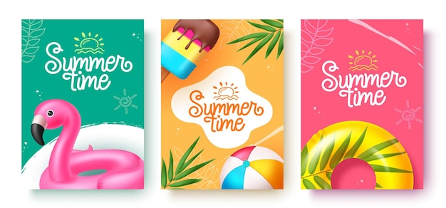 Vectorposterontwerp voor zomertijd Begroetingstekst met kleurrijke vectorelementen