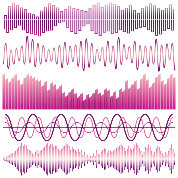 Vectorreeks geluidsgolven. Audio-equalizer. Geluid & audio golven geïsoleerd op een witte achtergrond.