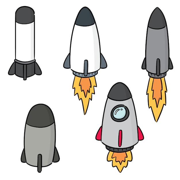 Vectorreeks van raket en ruimteschip