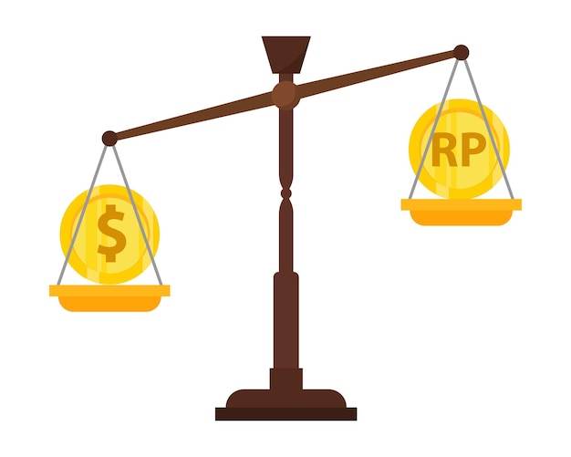 vectorschalen die de waarde van de dollar en de roepia valuta vectorillustratie vergelijken