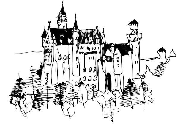 Vectorschets van een hoog middeleeuws kasteel