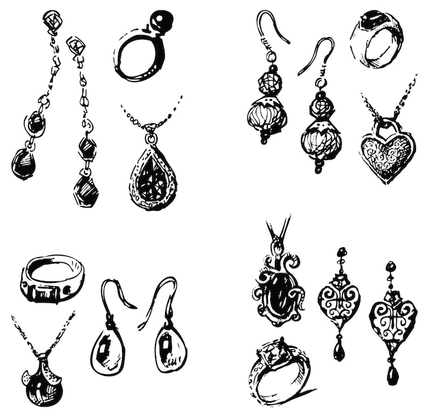 Vectorschetsen van verschillende sets vrouwelijke sieraden