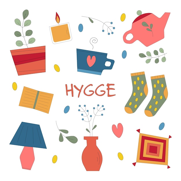 Vectorset met hygge-elementen