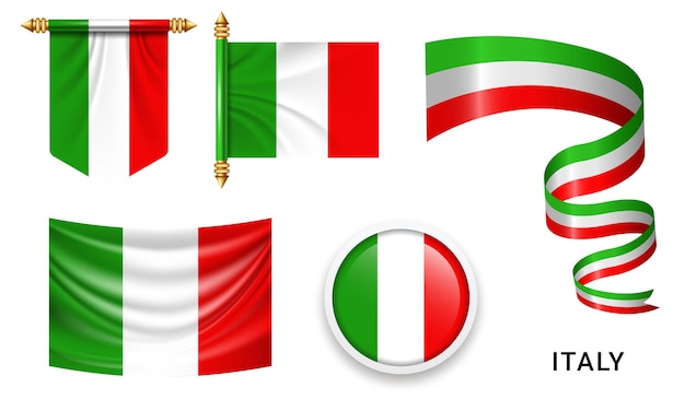 Vectorset van de nationale vlag van italië in verschillende creatieve ontwerpen