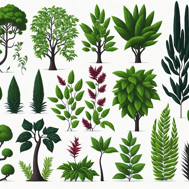 vectorset van een verscheidenheid aan planten en bomenAI_Generated