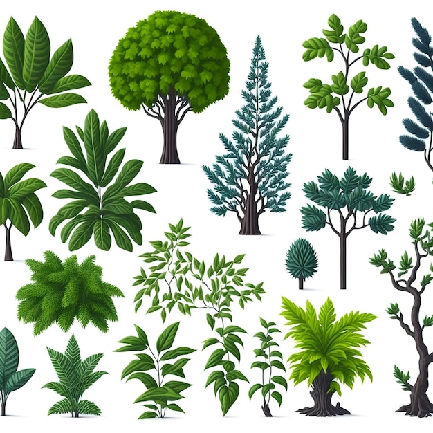 vectorset van een verscheidenheid aan planten en bomenAI_Generated