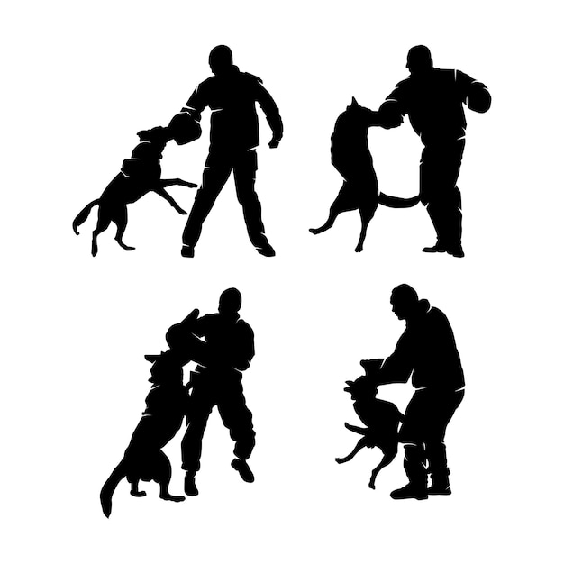 Vector vectorset van het silhouet van getrainde agressieve honden