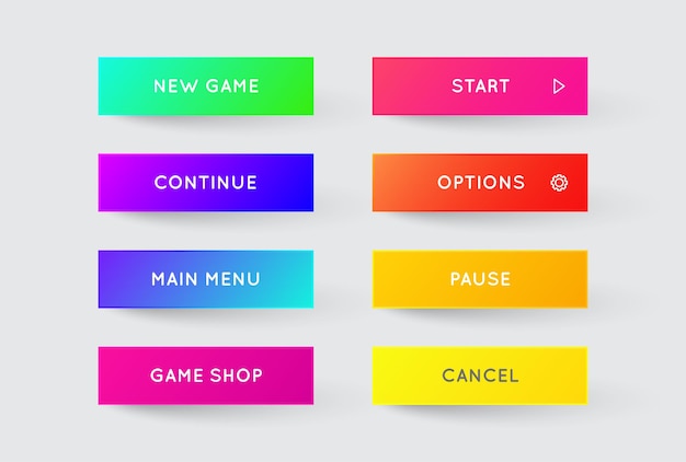 Vectorset van moderne app- of spelknoppen met kleurovergang trendy gradiëntkleuren met schaduwen