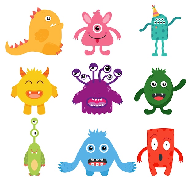 Vectorset van schattige monsters in vlakke stijl