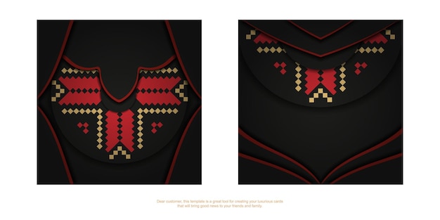 Vectorsjabloon voor ansichtkaarten met printontwerp in zwarte kleur met Sloveense patronen. Een uitnodiging voorbereiden met een plaats voor uw tekst en vintage ornamenten.