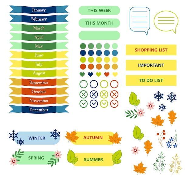 Vectorstickers voor planner en notitieboekje