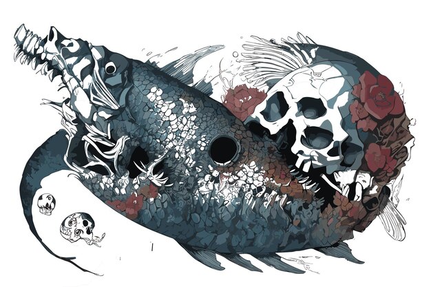 Vectorstyle image of predator fish and illustration