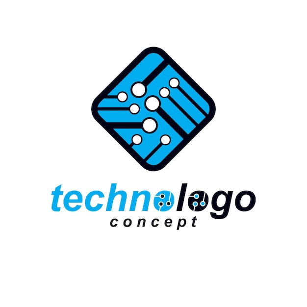 Vectortechnologie cpu-ontwerp met vierkant microprocessorschema. Computerprintplaat, digitaal element. Technologie microchip-logo.