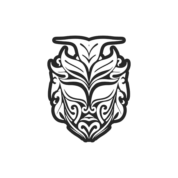 Vectortekening van een tatoeage met een Polynesisch masker in zwart-wit